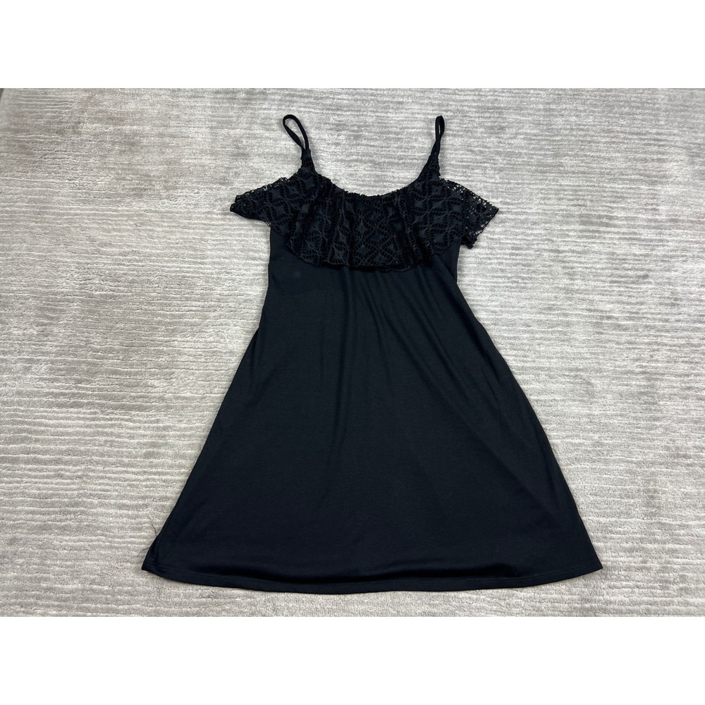 Xhilaration Mini Dress Womens S Black Lace Ruffle Crochet Spaghetti Strap Boho